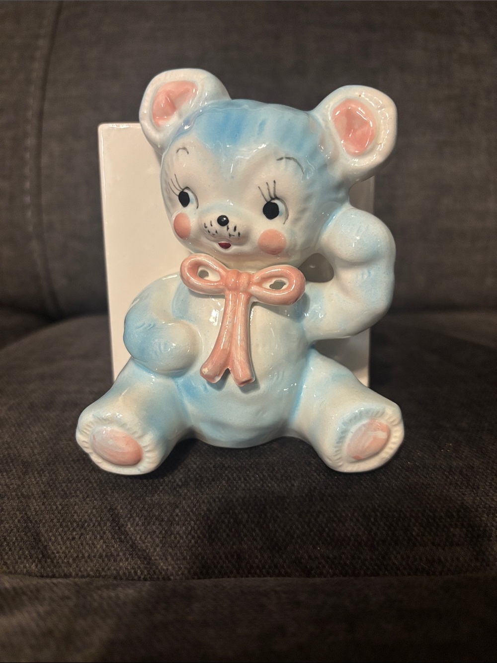 Vintage NAPCO A B C Blue Teddy Bear Ceramic Planter